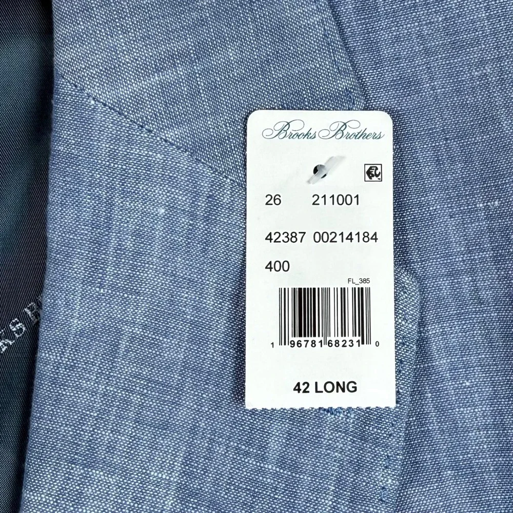 NEW Brooks Brothers Mens 42L Blue 100% Linen Two Button Sport Coat Blazer